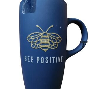 Bee Positive‎ Navy Blue Tall Coffee Mug with Lid Travel Cup Gift Idea New